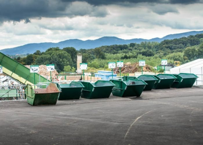empty garbage containers at waste collection center